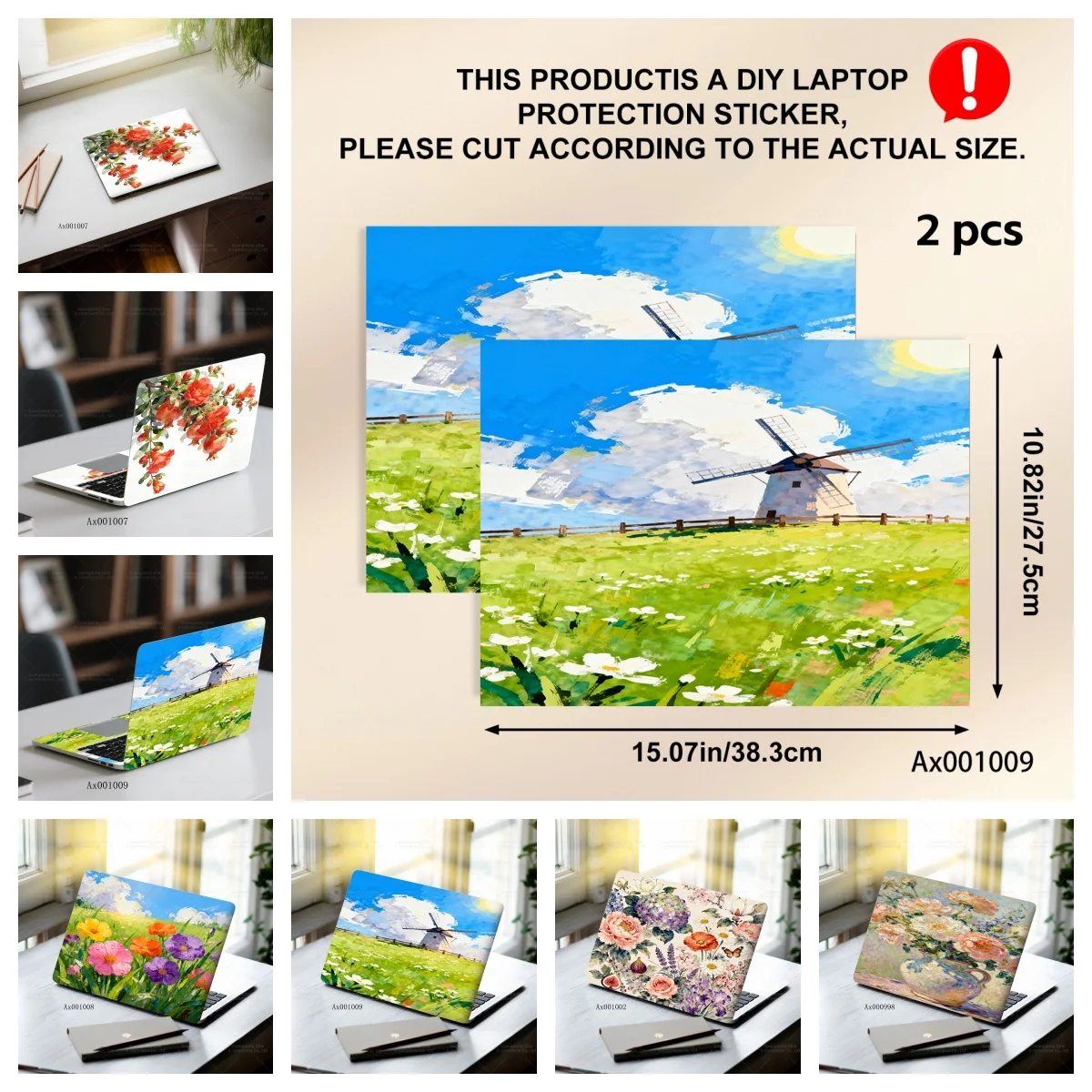 

2 шт. яркие наклейки для ноутбука с цветочным полем, импрессионистский дизайн, защита от царапин, водонепроницаемая наклейка для всех марок ноутбуков, декор для MacBook