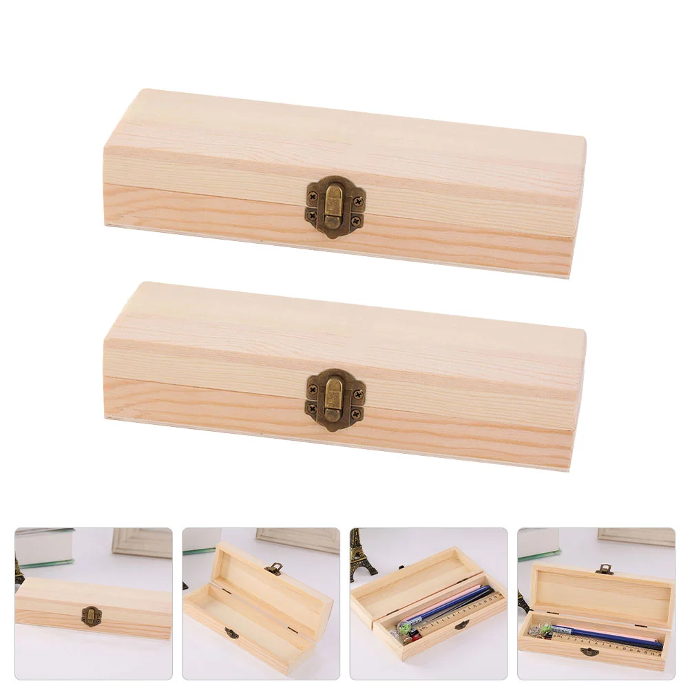 

2 Pcs Blank Pencil Case Wooden Storage Cajitas Regalo Para Joyeria Container Student