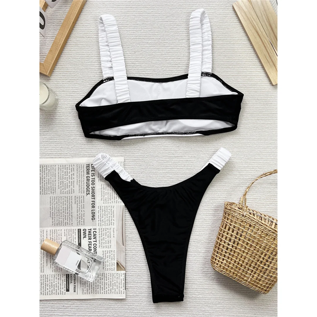 2026 Neuer Splicing High-Cut-Bikini, Damen-Badeanzug, zweiteiliger Bikini-Set mit Polsterung, Badebekleidung, Badeanzug, Schwimmanzug V7870 – Detail 5