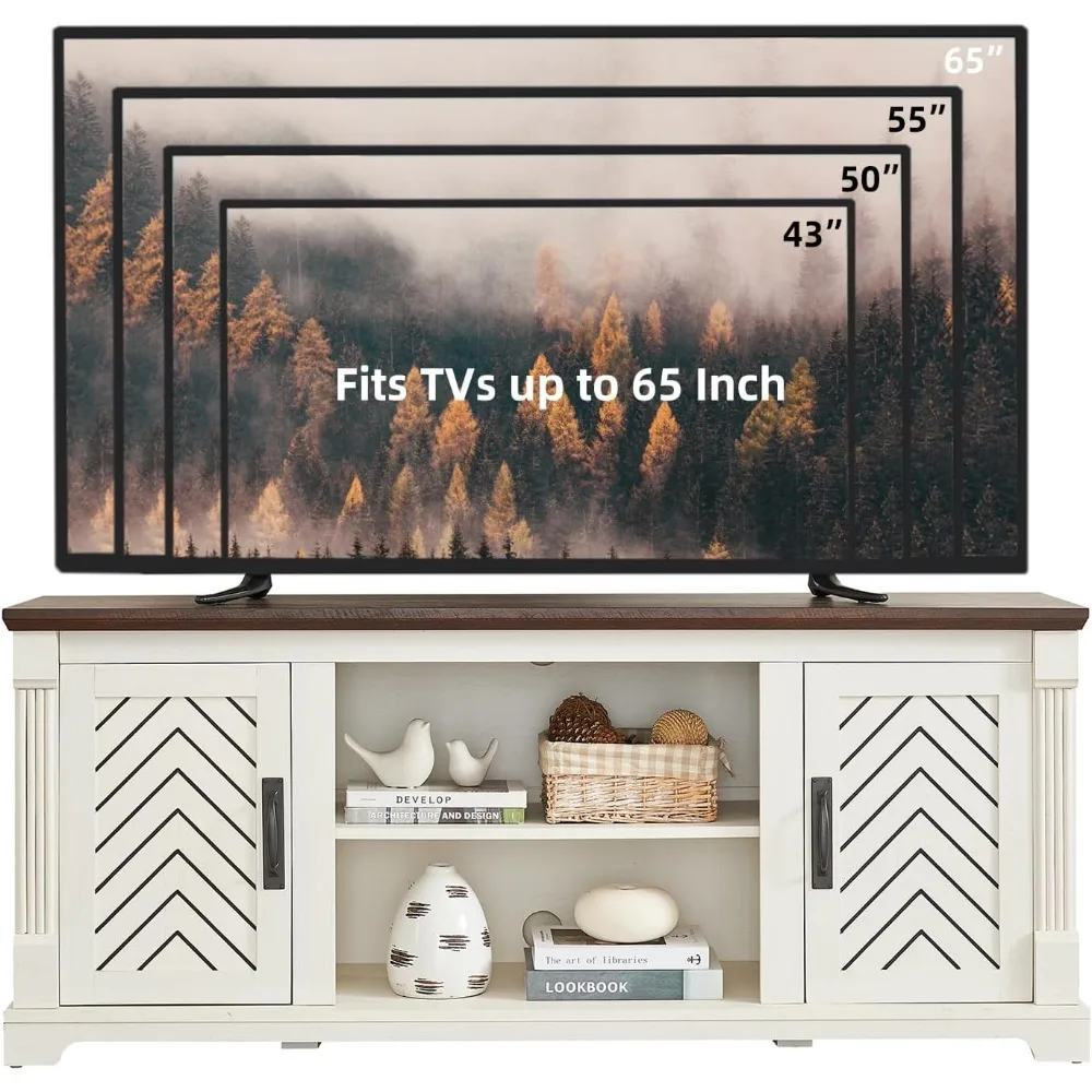مركز ترفيه لباب الحظيرة الريفي لأجهزة تلفزيون 65+ بوصة، ارتفاع 25 بوصة مع مساحة تخزين قابلة للتعديل