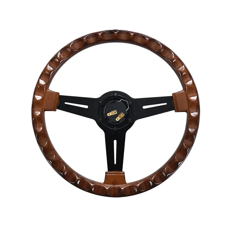 High Quality Universal 14 Inch 350mm Wood Grain Racing Steering Wheel, Retro Deep Corn Drifting Sport Wheel