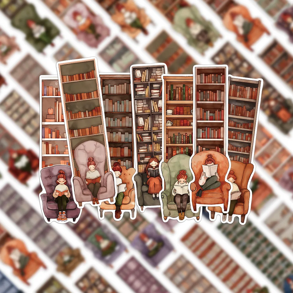 30Pcs Cartoon Girl Reading Series Simple Handheld Art Creative Material Ins Reading Paper Bookmark DIY Bookmarks