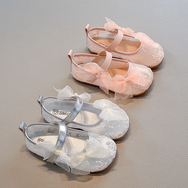 

Girls Princess Shoes Sweet Lace Bows Kids Flat Shoes Mesh Breathable 2025 Summer New Children Casual Shoes Soft Sole Trendy