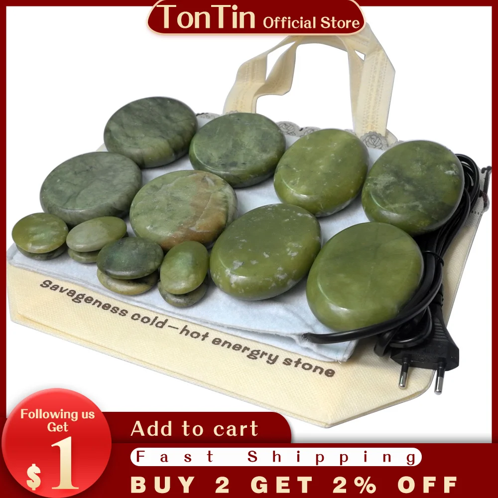 

16pcs/set Natural Energy massage stone set hot spa rock green jade stone 16pcs with heater bag