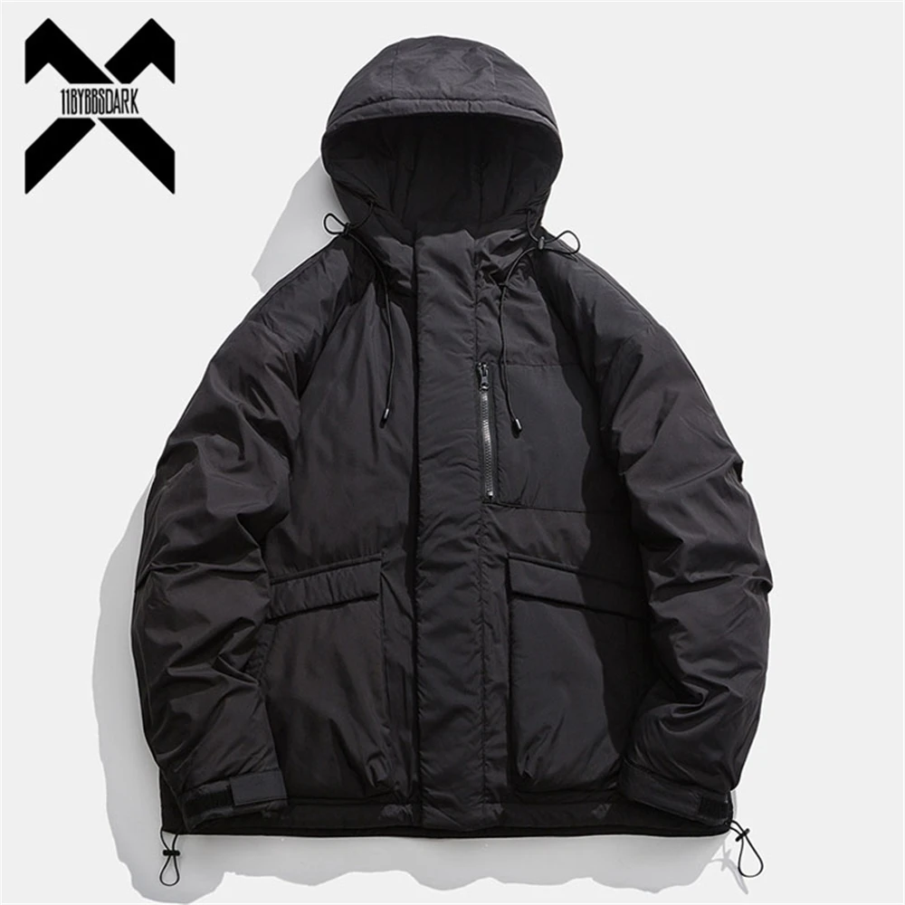 2024 Winter Men Down Jacket Windbreaker Tactical Hooded Thicken Cargo Jacket Warm Outwear Coat Hip Hop Streetwear