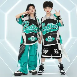 2024 Costumi di danza Hip Hop per bambini T-shirt larghe blu Pantaloni cargo Streetwear per ragazze Ragazzi Jazz Performance Stage Wear