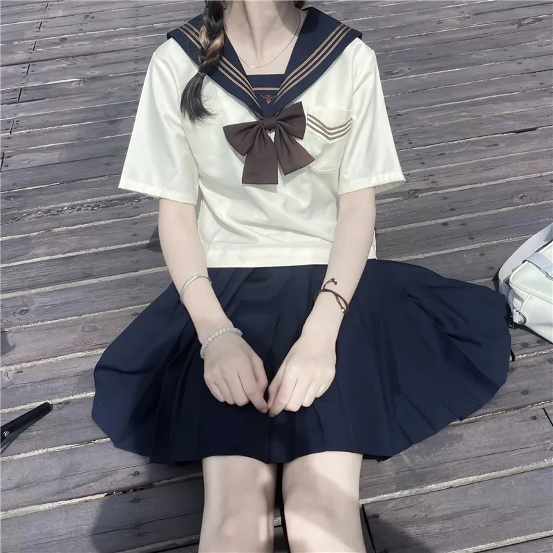

Japanese School Uniform Girl Jk Suit Sexy Spring and Autumn Tie Three Basic Sailor Uniform Women Long Sleeve Suit