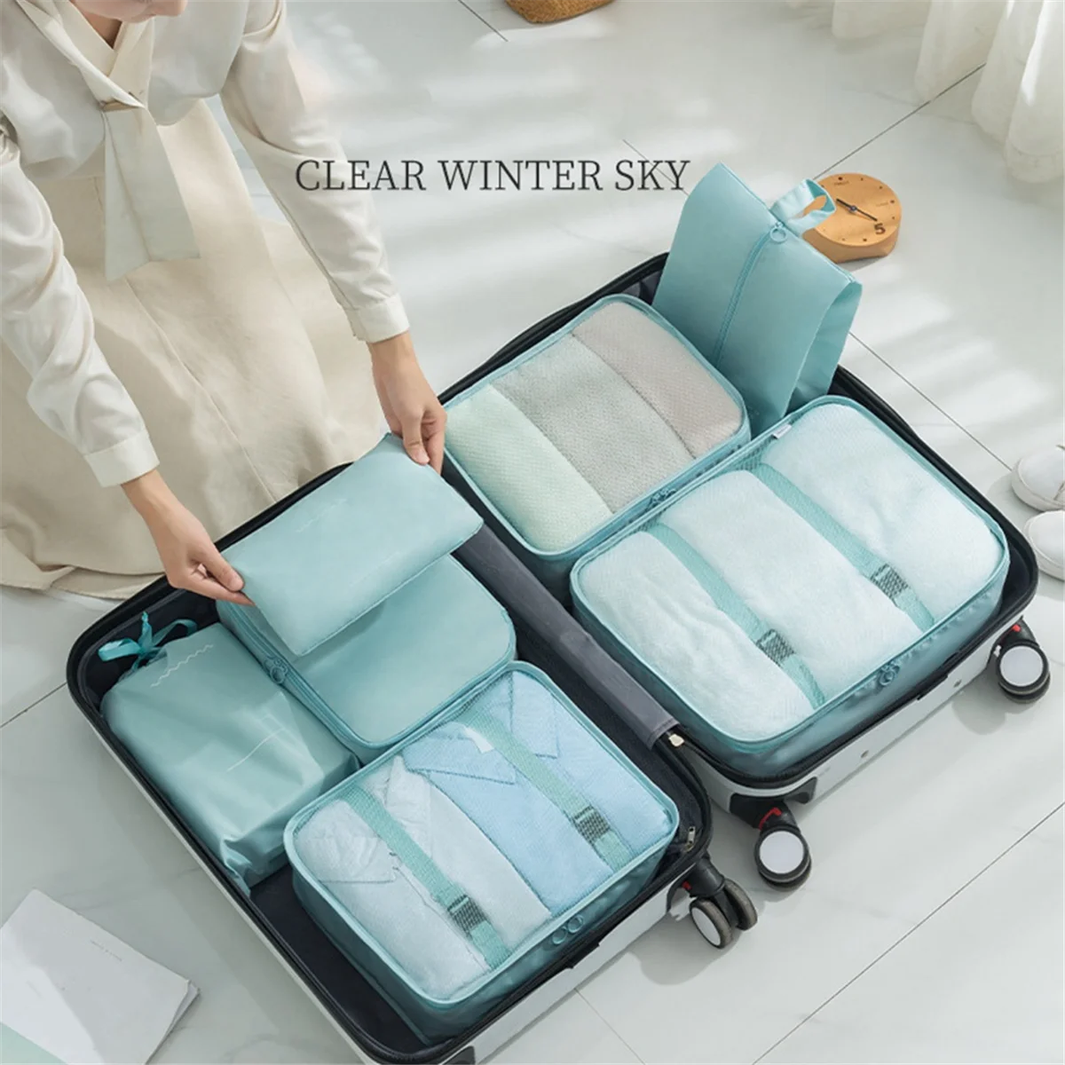 Packing Bags for Travel, Luggage Organizer Bag for Travel Accessories Essentials, Travel Cubes for Carry, Sky