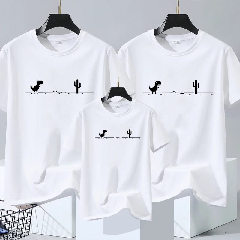

Family T-Shirts Mosaic Game Dinosaur T-Shirts Casual Cotton Short Sleeve Oversized Street T Shirts Soft Loose Family Tshirts