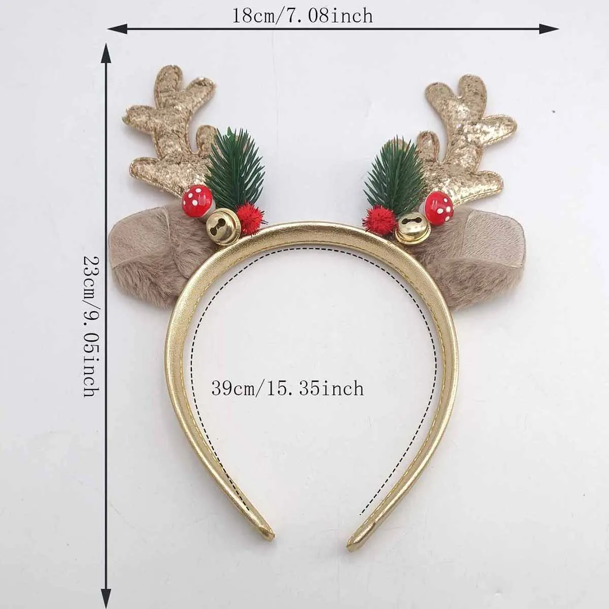 Bandeau de noël en forme de champignon à paillettes dorées, 1 pièce, grand corne de cerf, cloche, couvre-chef festif pour femmes, accessoires pour cheveux de Style forêt
