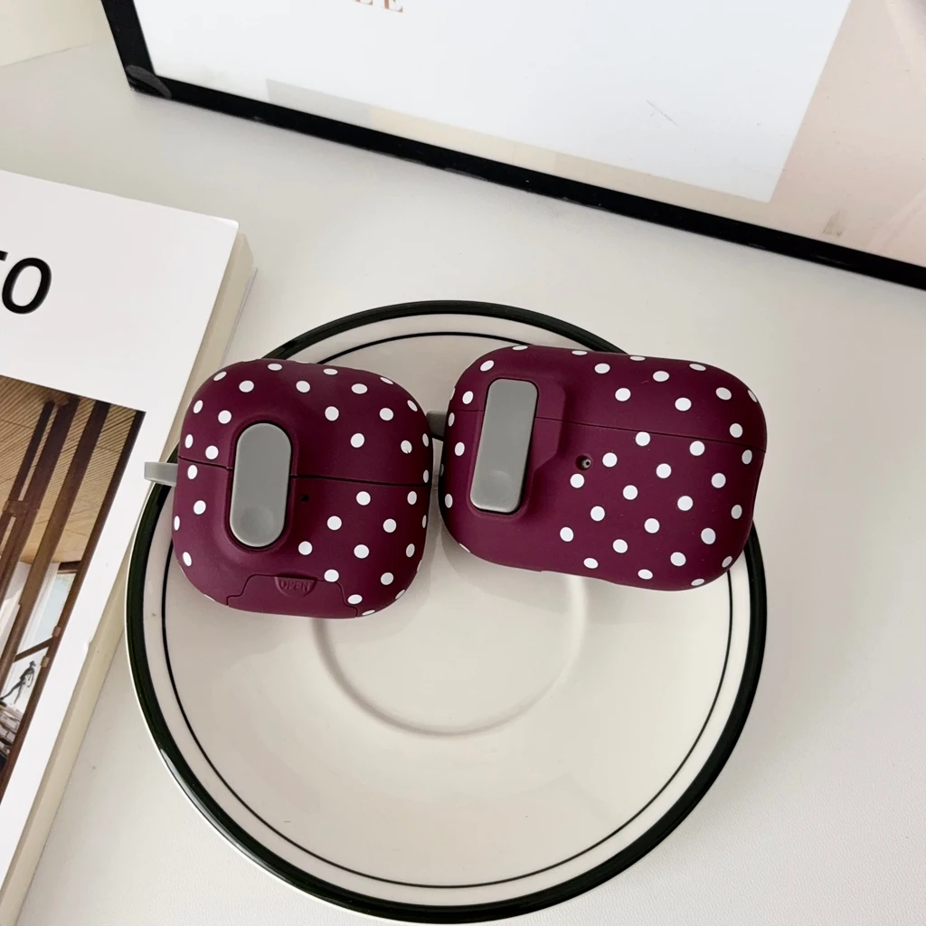 Minimalistische lila gepunktete Schalterschnallen-Kopfhörerhülle für AirPods 4 5 Pro 2 Pro 3 Huawei FreeBuds7i pro5 Clip 2