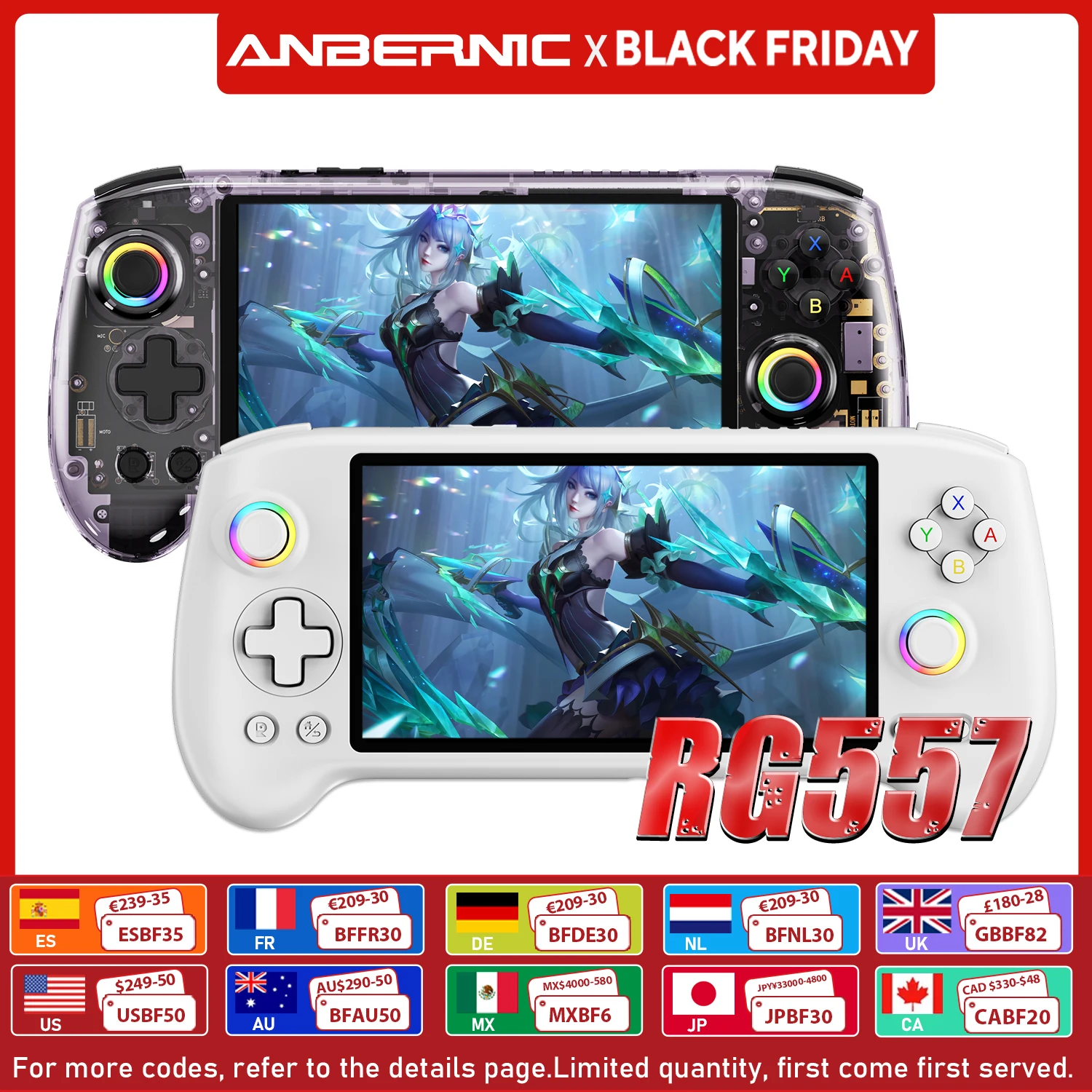 ANBERNIC RG557 Console per videogiochi portatile Console di gioco Android 14 Supporto schermo AMOLED HD da 5,48 pollici Illuminazione RGB 5500mAh Android