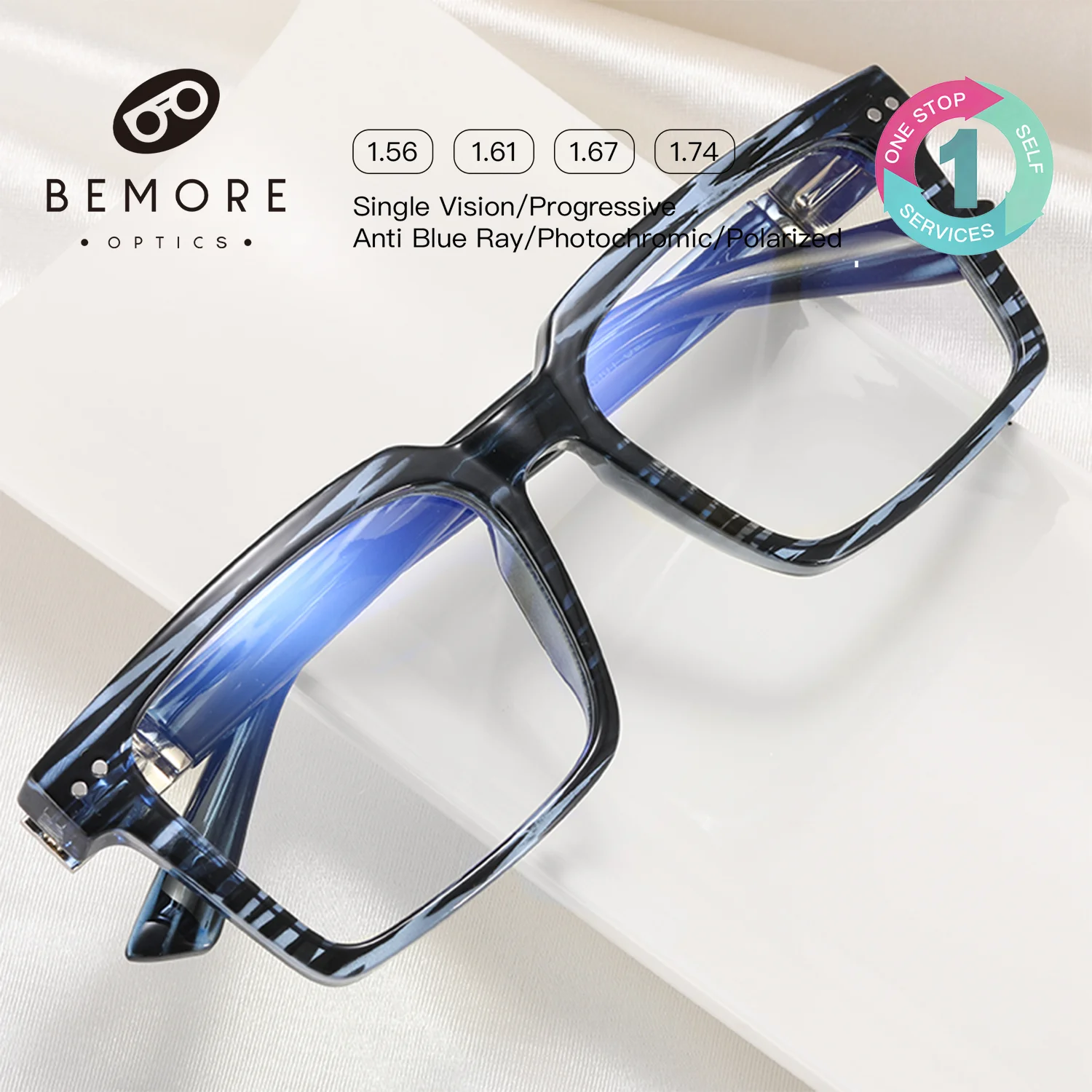 BEMORE Man 0~4.0 Anti-Blue Light Square Medical Myopia Reading Computer Eyewear be Customizable Prescription