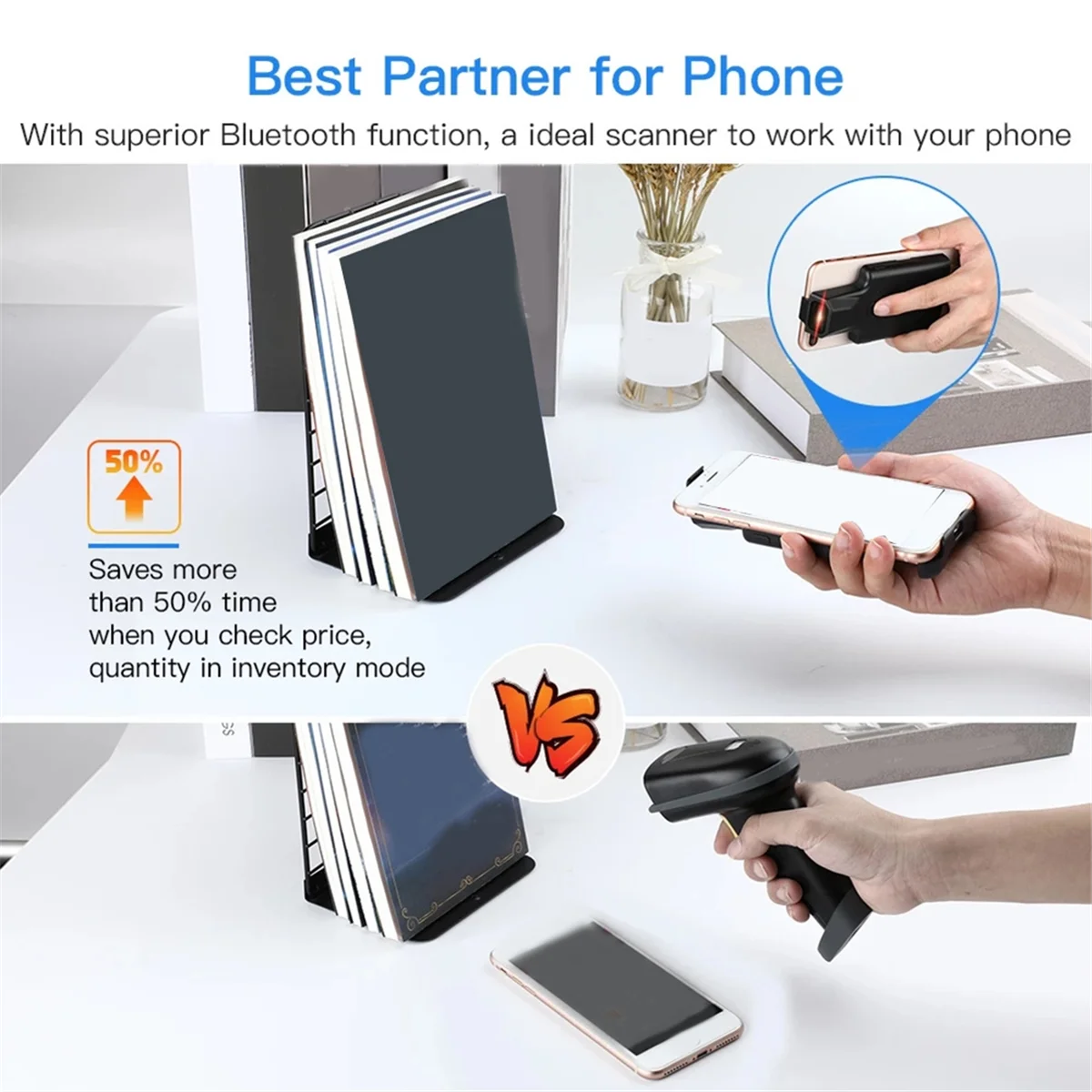 BFYLE 2D مشبك خلفي بلوتوث ماسح الباركود قارئ الباركود المحمول مصفوفة البيانات 1D QR قارئ الباركود أندرويد IOS