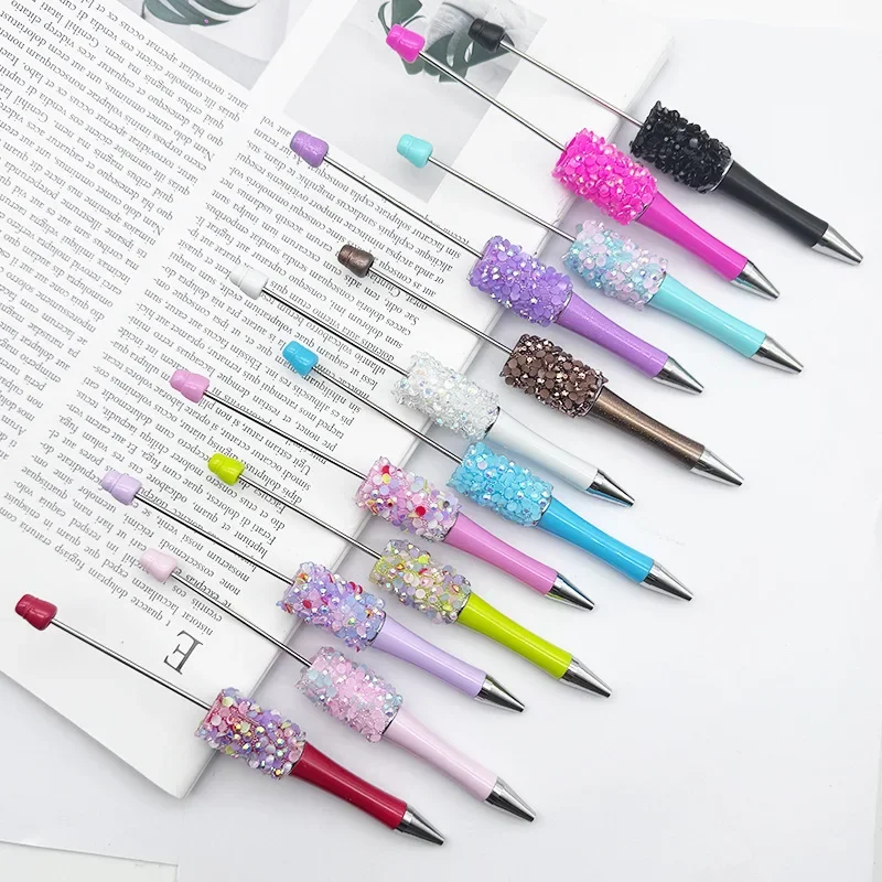 30PCS  Resin diamond glitter DIY bead pen, handmade diamond pasting, novel cartoon cross-border ballpoint pen