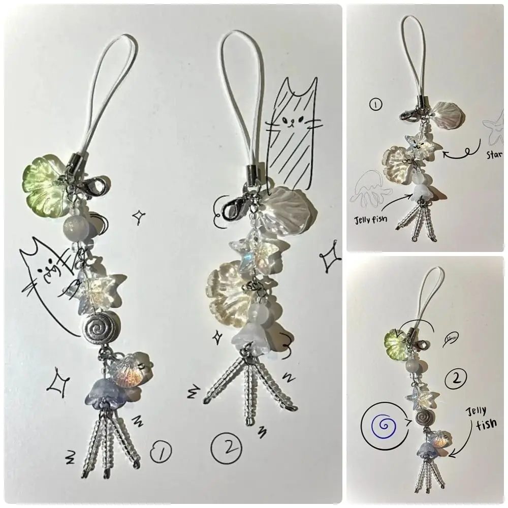 Sangle de téléphone à breloques pour femme, style océan, coquillage, MSI de poisson, lanière de clé de sac, porte-clés fille mignonne, cordon, nouveau, été, 1 pièce
