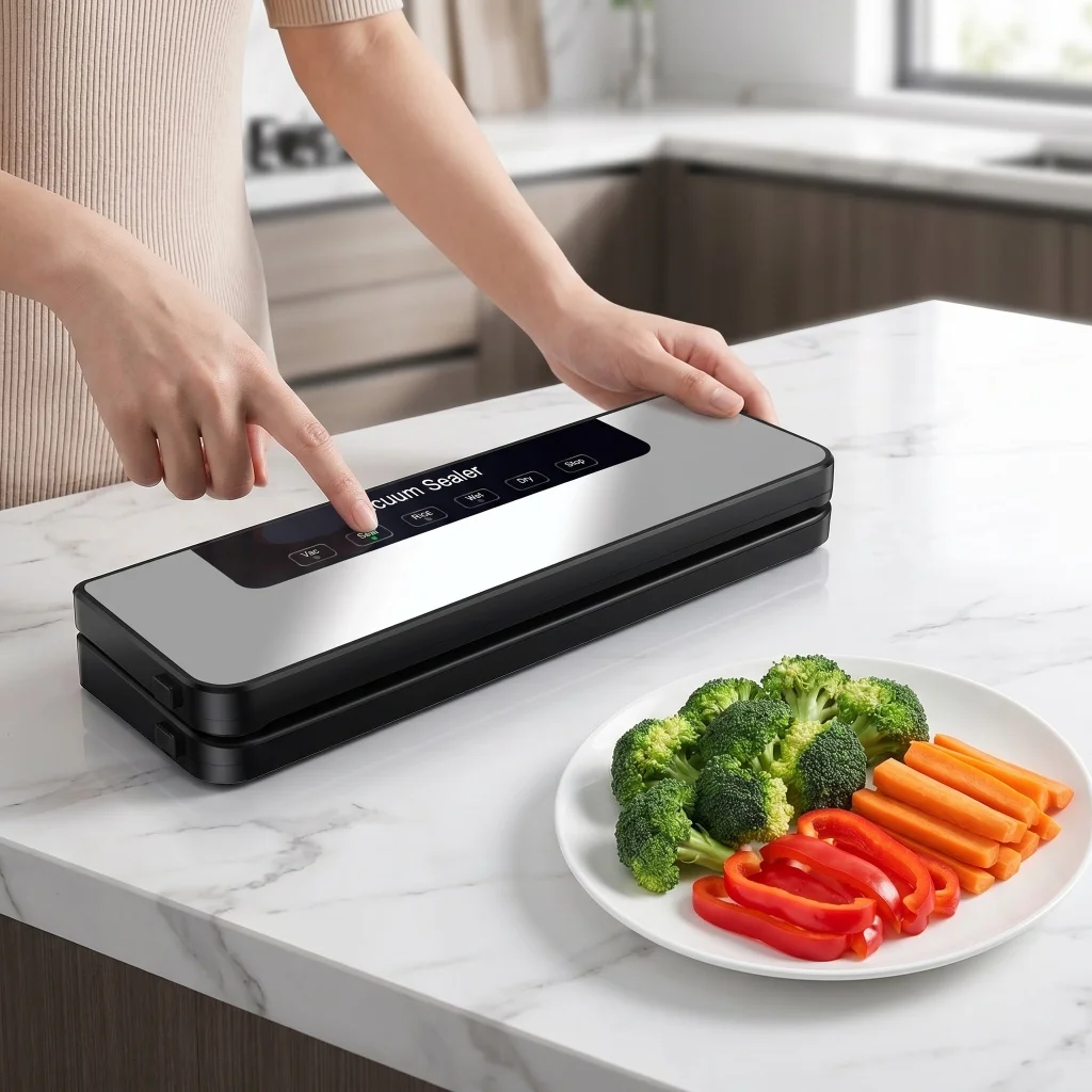 

Fully Automatic Vacuum Sealer Machine Dry/Wet Food Packaging Seal Preservation machine 120W 65Kpa Stainless Steel Vacuum Sealer with 50 Bags Detachable Cleaning