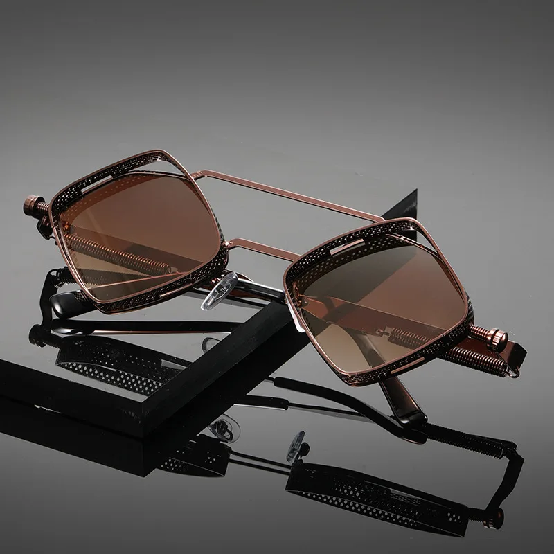 

2026 Trendy Punk Sunglasses Personalized Hollow Rhombus Design Sun Glasses Travel Men Women Double Beams SteamPunk Eyewear