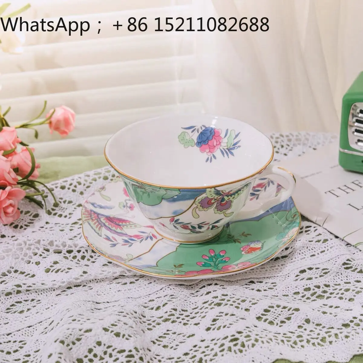 LLY Flower Dance Butterfly Cup Saucer Set Bone China Coffee Cup Saucer High-end exquisite luxury afternoon tea