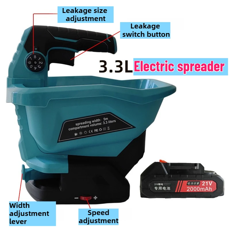 

21V Battery Electric Seed Fertilizer Spreader 3.3L Cordless Grass Seed Snow Melting Agent Spreader