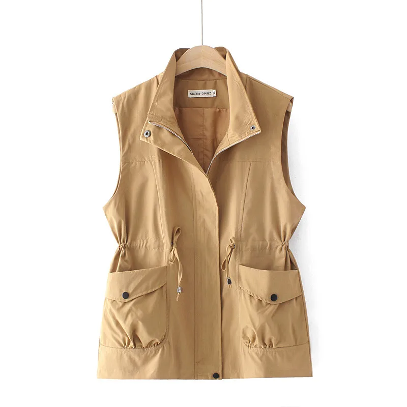 New Fashion Waistcoat Women Tops 2024 Spring Autumn Korean Loose Sleeveless Jacket Slim Zipper Drawstring Vest Coat Female H2730