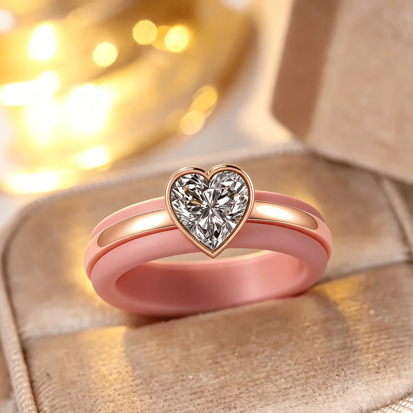 Heart‑Shaped CZ 2‑in‑1 Pink Silicone Ring,Soft Anti‑Slip Shock‑Absorbing Band,Anti‑Collision Decor Finger Ring for Women Sports