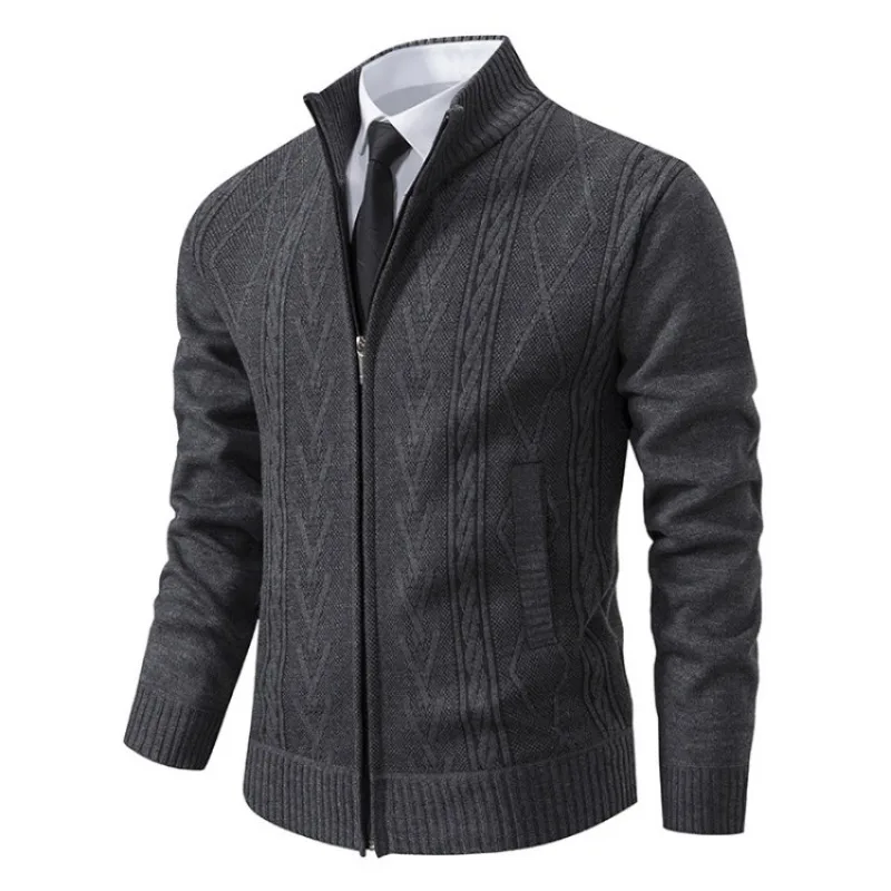 2024 Autumn and Winter New Cashmere Padded Warm Casual Men\'s Knitted Sweater Coat