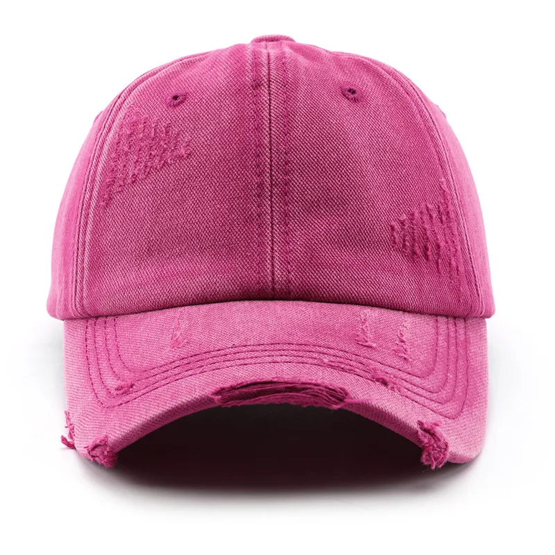 Women's Spring/Summer Washed Ripped Jeans, Solid-Color Flat-Brimmed Baseball Cap, Suitable for Outdoor Activities