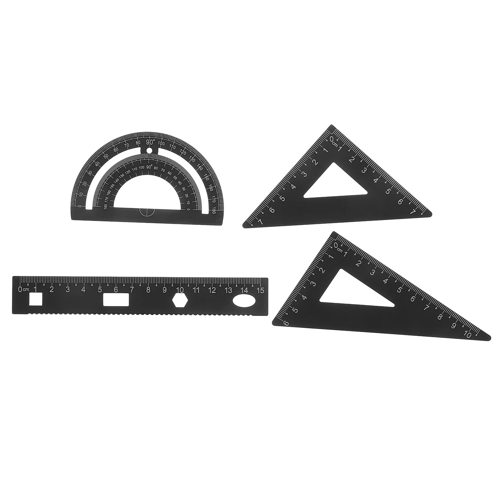 1Set Sturdy Metal Geometry Set Precision Ruler Protractor Triangle Plate Semicircle Ruler Portable Drafting Tools for Architects