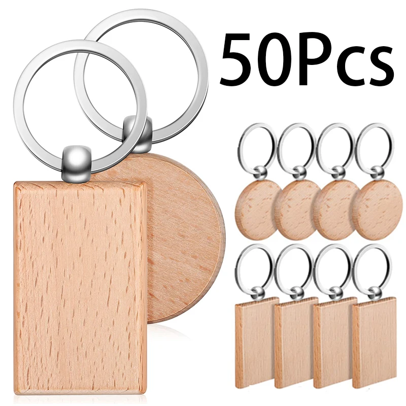 50Pcs Beech Keychain Wooden Decorative Pendant Wooden Small Pendant Keychain