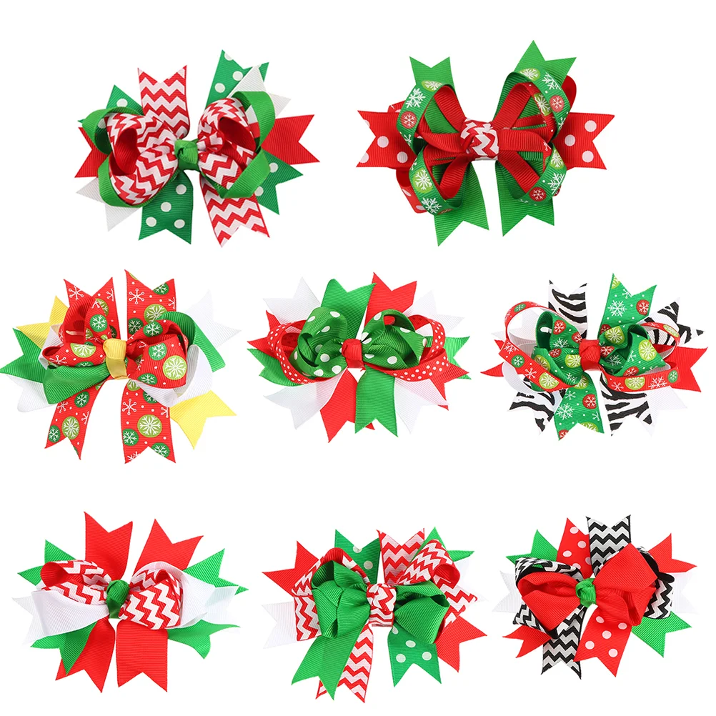 

8 Pcs Christmas Hair Clips Bows Cartoon Bowknot Hairpin Barrettes Xmas Bow-knot Party Girl Accessories Baby