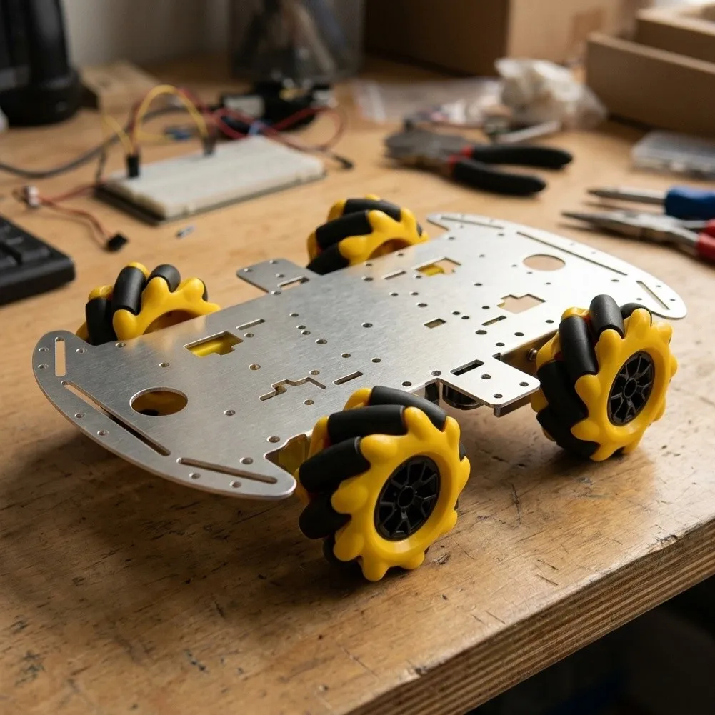 For 4WD DIY Chassis Kit Aluminum Alloy Frame 25.5x15cm with 4x60mm Wheels Motors and Full Assembly Hardware Set