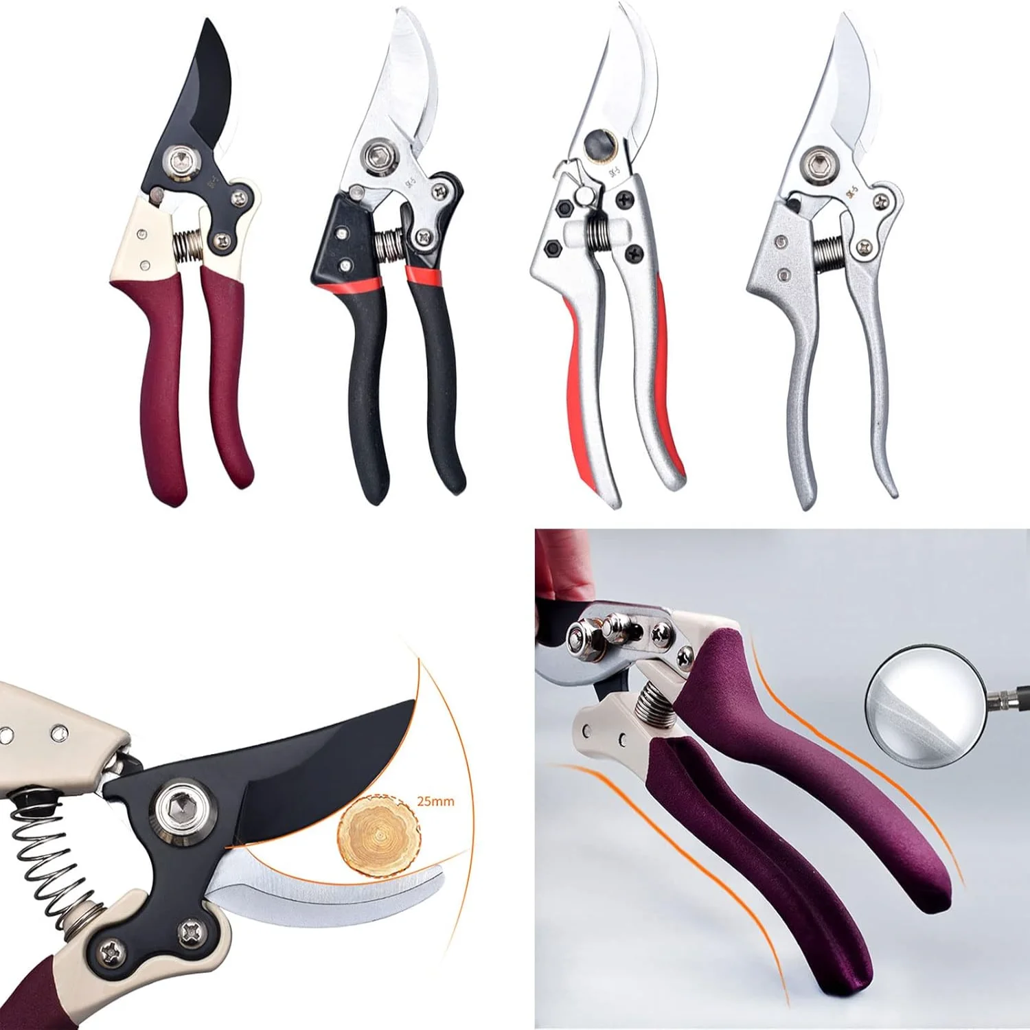 Secateurs Pruning Shears for Gardening Heavy Duty Rust Proof Blades Hand Pruners Garden Shears Ergonomic Gardening Tools, Silver