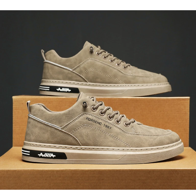 2025 New Mens Soft Leather White Sneakers Breathable Waterproof Casual Skate Shoes Chunky Sole Fashion Athletic Outdoor Footwear