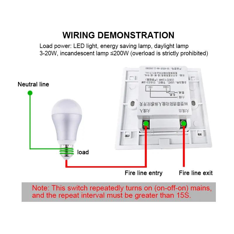 PIR Motion Sensor Switch 86 Box Recessed Human Body Detection Sensor Infrared Light Switch for Corridor Staircase Auto On/Off