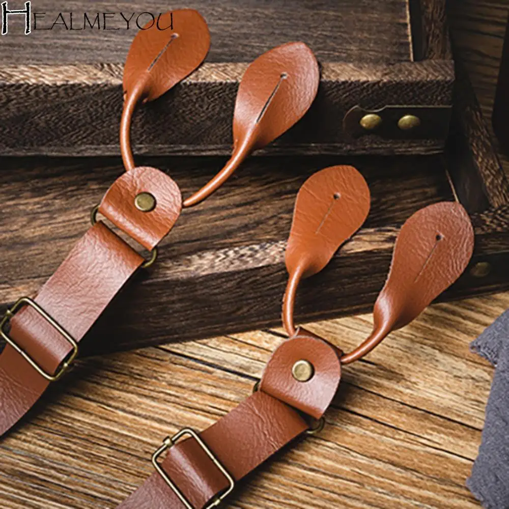 

Simple Y-Type Suspenders for Men Retro Anti-slip Buttoned Suspenders British Style Suit Accessories PU Leather Suspenders Men
