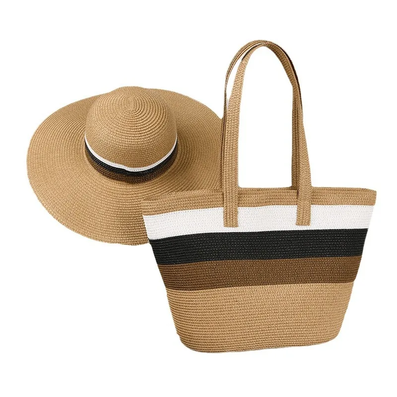 

2024 New Straw Hat Bag Two Piece Set for Outdoor Tourism Sunshade Hat with Large brim and Small Face Display