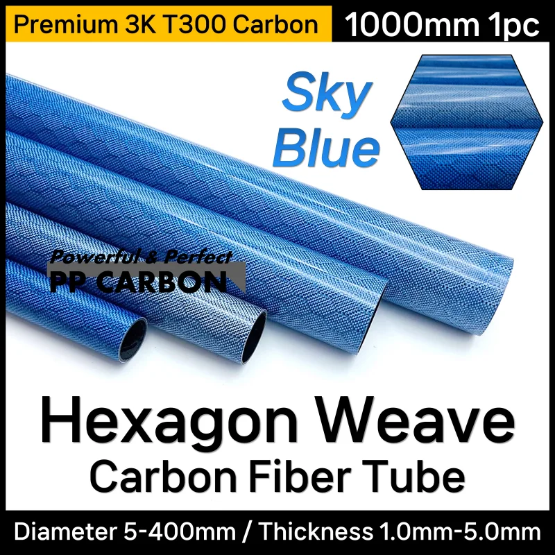 1000mm Colored Carbon Fiber Tube for RC Airplane Parts Glossy Honeycomb Blue Weave 3K High-Strength Hardness Composite Material