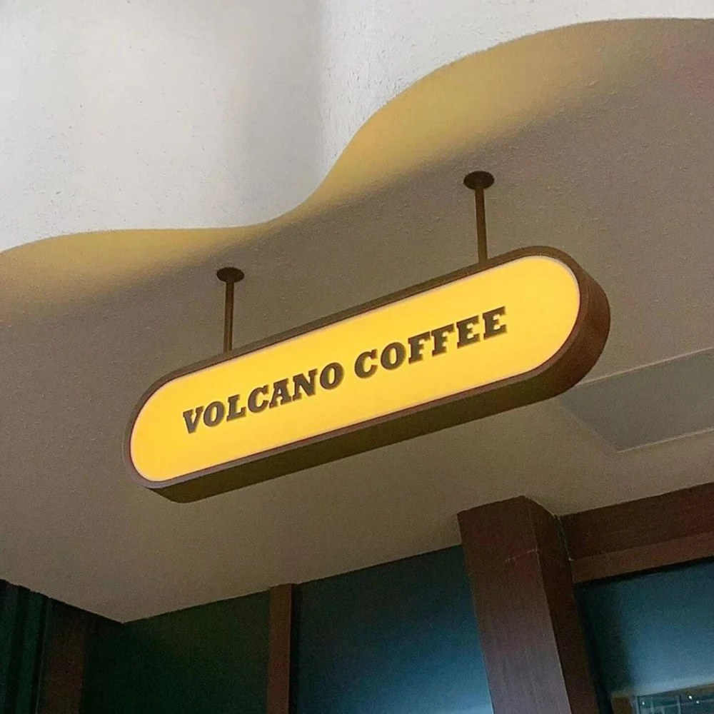Custom Double-Sided Store Illuminated Sign Ceiling-Mounted Aluminum and Acrylic LED Light Box Coffee Shop Advertising Decoration