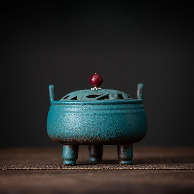 Lotus Three Legged Incense Burner Chinese Home Vintage Ceramic Plate Decoration for Moisture and Odor Removal