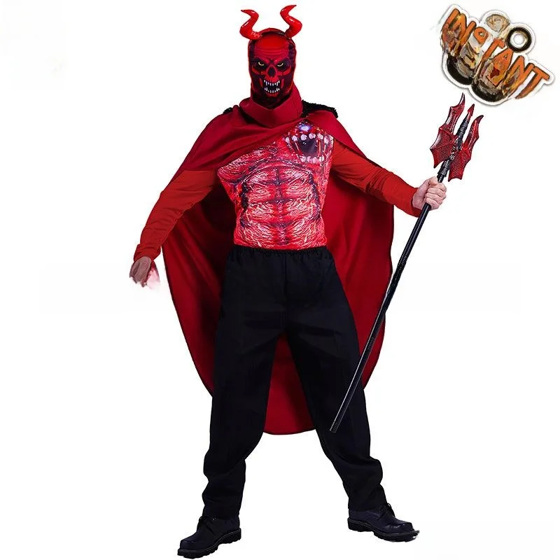 남성용 할로윈 의상 악마 복장 4피스 세트 무대 공연 쇼 악마 의상 전통 중국 오페라 의상