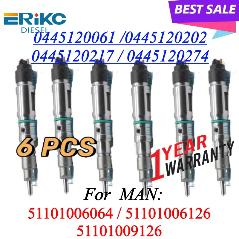 

6PC 0445120061 CR Diesel Injector 0986435526 Auto Engine Sprayer 0445120217 0445120274 For MAN: 51 10100 6064 MAN 51101006126