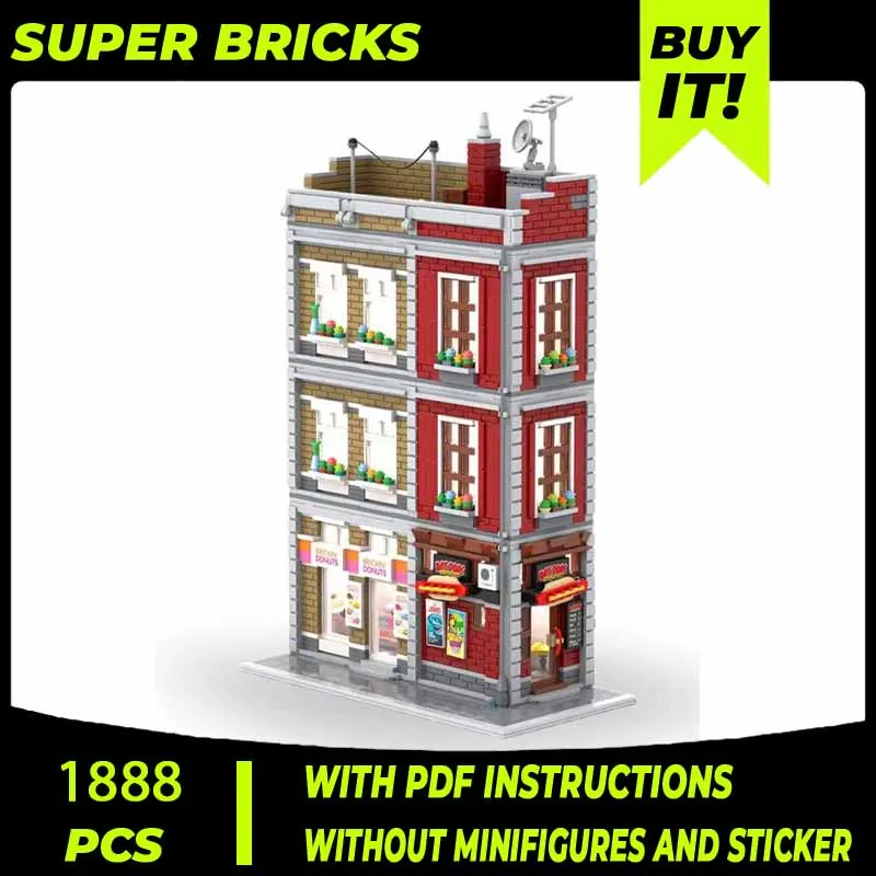 Moc Building Bricks Street View Model Hot Dogs And Donuts Store Technology Modular Blocks Gifts Christmas Toys DIY Sets Assembly