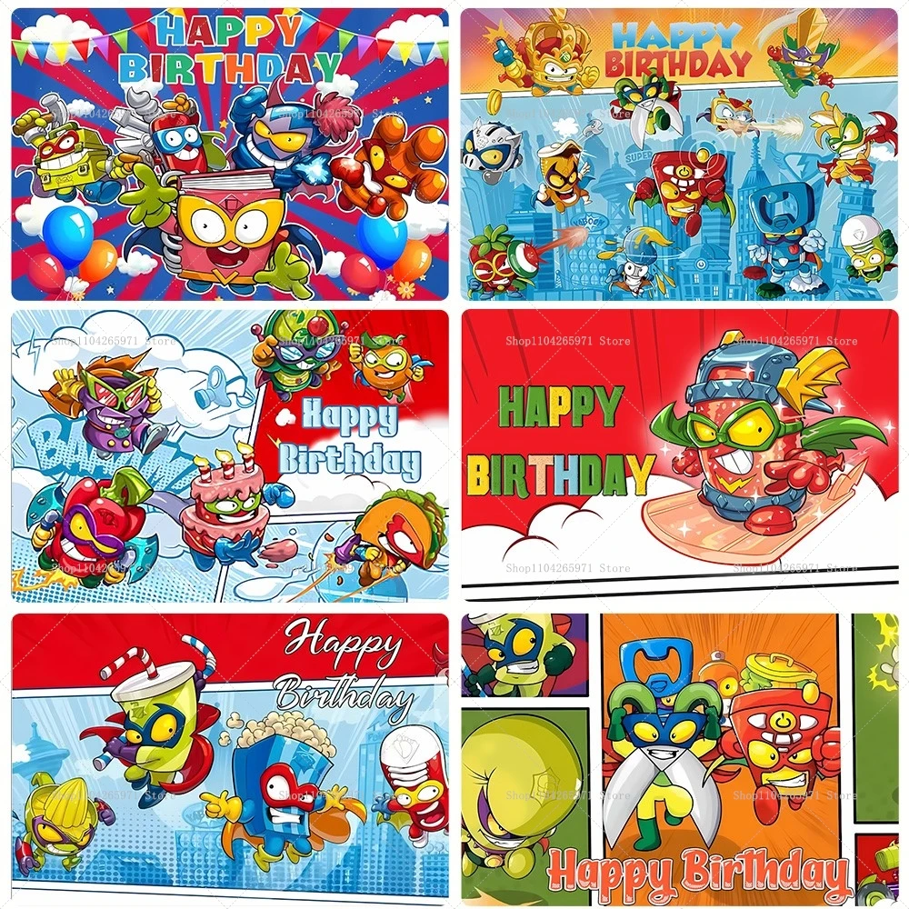 Cartoon SuperZings Photography Backdrop Children Birthday Decoration Backdrop Party Supplies Baby Shower Banner Photo Studio