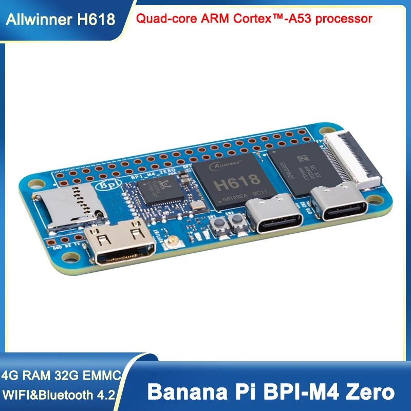 

Banana Pi BPI-M4 Zero Allwinner H618 Quad-core Cortex-A53 Processor 4G LPDDR4 RAM 32G eMMC 2.4G/5G WiFi Bluetooth4.2 Smart Board