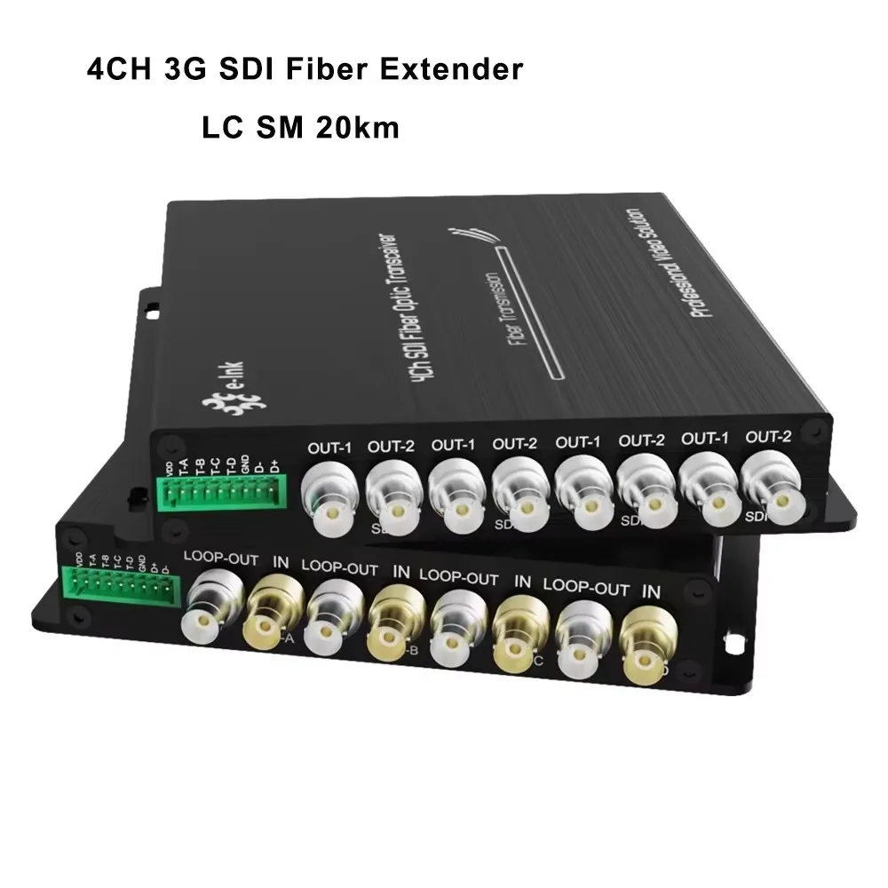 4CH 3G-SDI Fiber Converter 1080P&60Hz Broadcast SDI Video Optical Transceiver Loop Output with RS485 Over Single-Mode 20KM