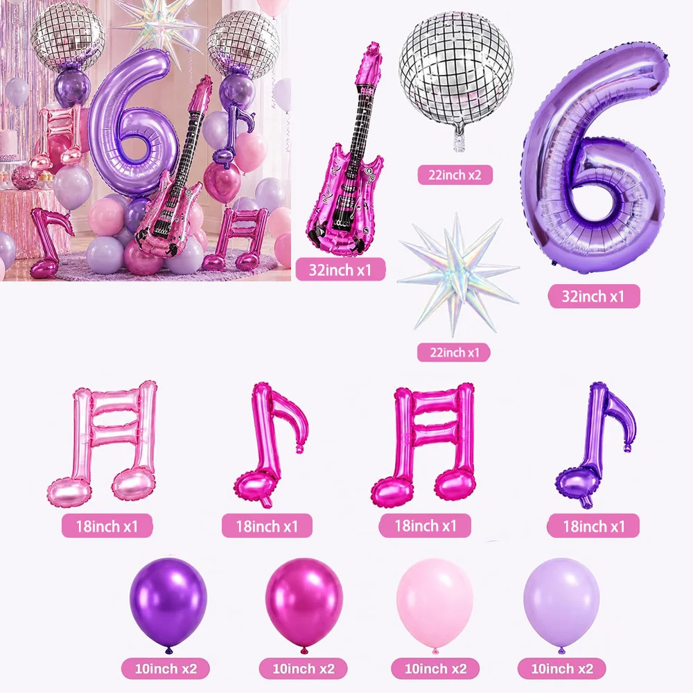 17-teiliges Kpop-Geburtstagsdekorationsset mit Discokugel, Musikgitarre, Ballon, lila Mädchen-Geburtstagsparty-Geschenken, Baby-Shower-Party-Zubehör – Detail 10