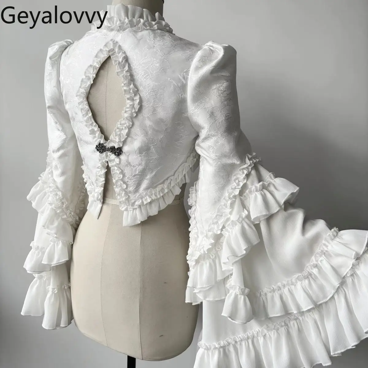 Japanese Gothic Lolita Horn Long-sleeved Blouse Sweet Girl Spring Versatile Solid Color Short Shawl Slimming Tops for Women