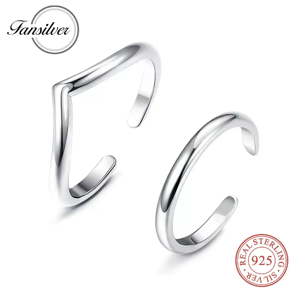 

Fansilver 2Pcs S925 Sterling Silver Thumb Ring for Women Minimalist Stackable Midi Rings Set Simple Adjustable Knuckle Open Ring