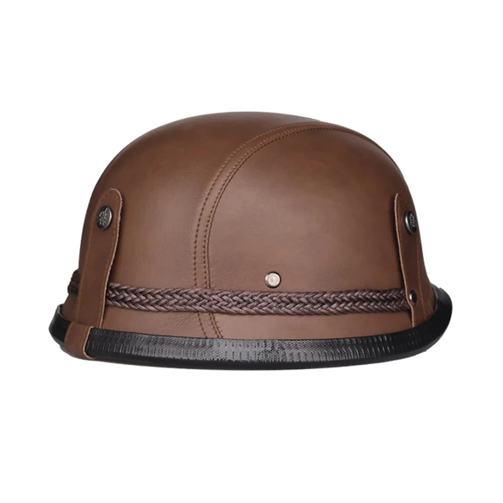 Brown Motorcycle Helmet Retro Vintage Cascos Para Moto Men Casco Moto PU  Scooter Cafe Racer Moto Helmet For Summer